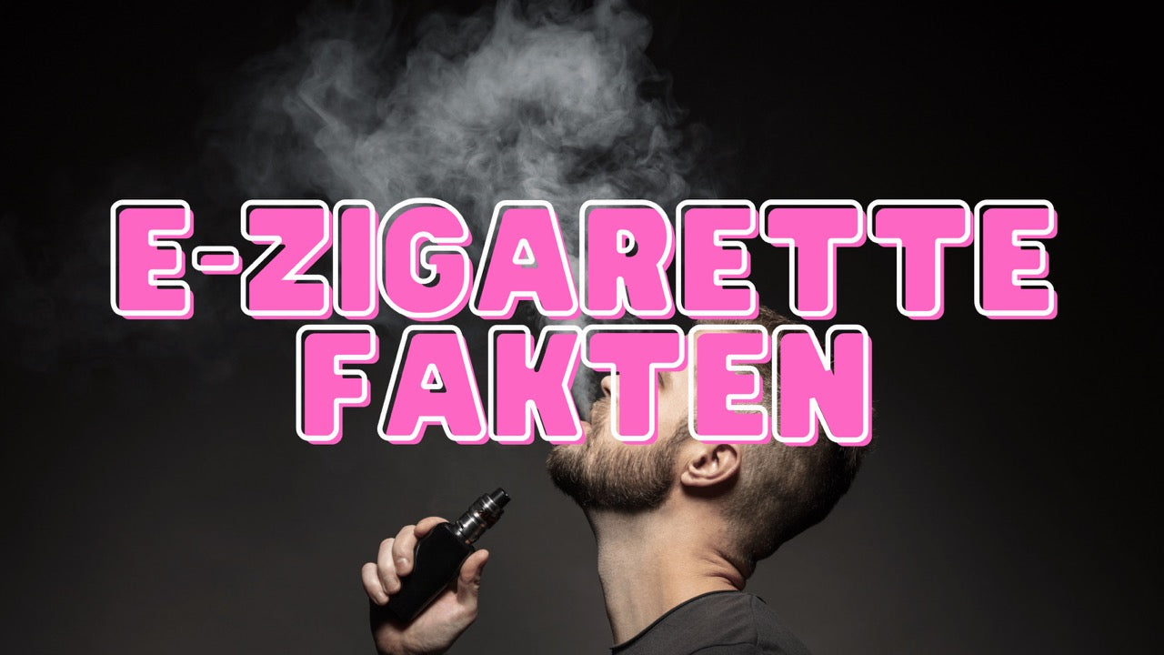 Es ist ein Man abgebildet der den Dampf seiner Vape ausatmet. Bildüberschrift ist Pink und schreibt: E-Zigarette Fakten
